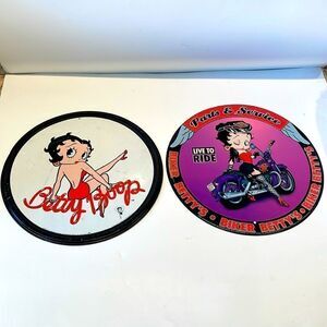 Lot of 2 Vintage Betty Boop Plaques Live to Die Motor Cycle